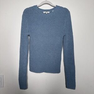 VINCE Pullover Sweater Womens M Dark Topaz Ribbed Textured Linen-Blend Crewneck